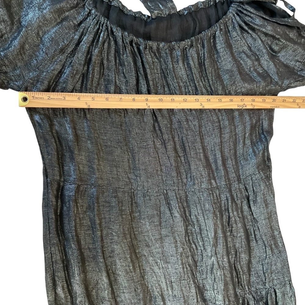 Zyga Ferry Black Linen Dress Size S Metallic Shimmer Boho Peasant Midi - Picture 8 of 10